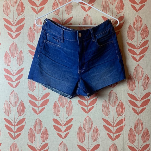 American Eagle Outfitters Pants - American Eagle Outfitters Dark Blue Denim High-Rise Cutoff Shorts